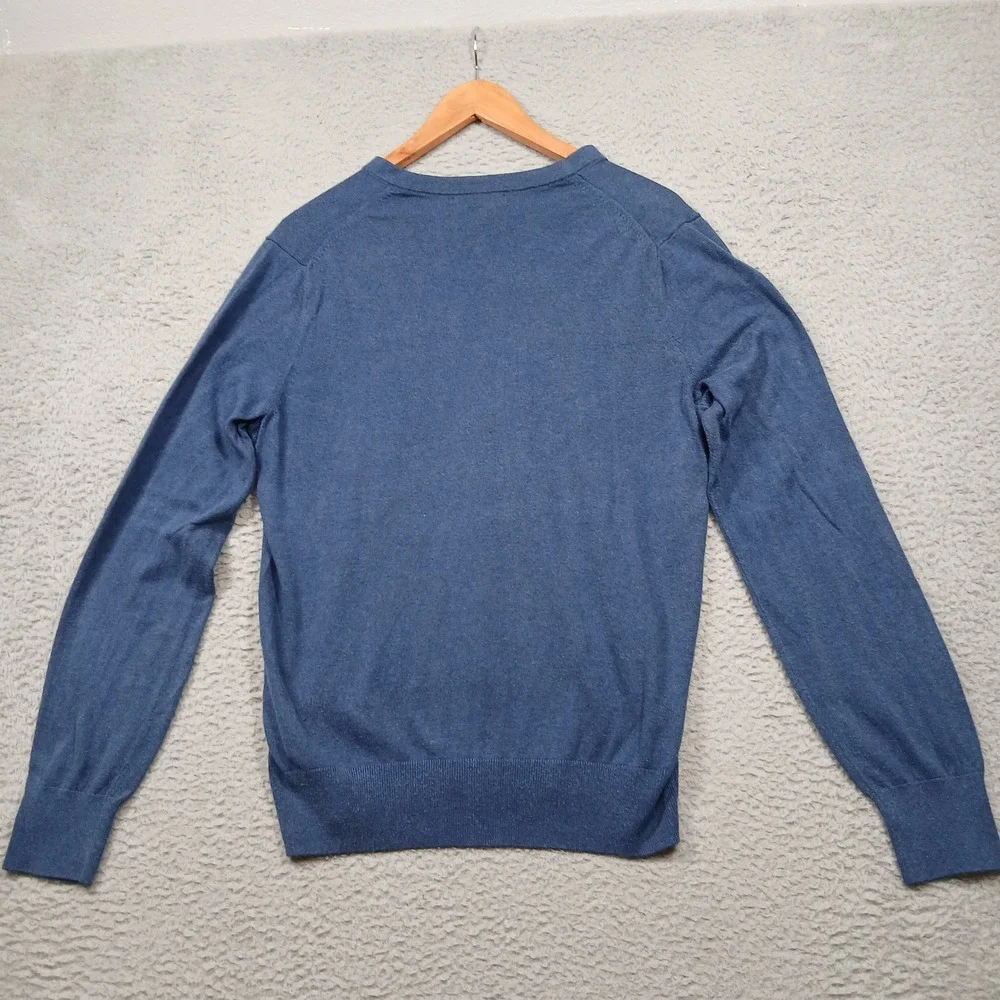 Banana‎ Republic Men's L Blue V-Neck Sweater Silk Cotton Cashmere Luxury Blend